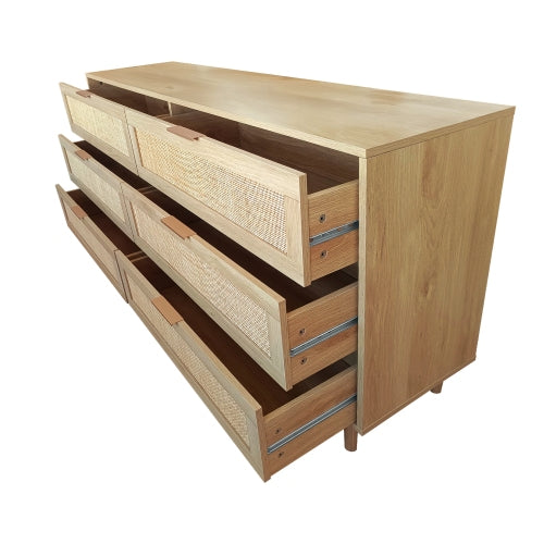 Natural 6-Drawer Rattan Dresser Bedroom Clothes Storage Organizer