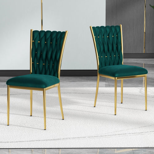 Velvet Upholstered Dining Chairs with Metal Legs, Set of 2, Green