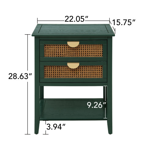 Natural Rattan 2-Drawer Stable End Side Table with Metal Handles