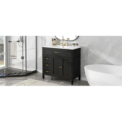 36" Bathroom Vanity with Sink, Black Bathroom Cabinet with Drawers, Solid Frame and MDF Board, One Package