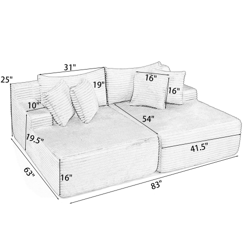 Beige Velvet Compressed TwoSeater Lazy Lounge Sofa,No Assembly