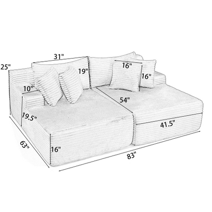 Beige Velvet Compressed TwoSeater Lazy Lounge Sofa,No Assembly