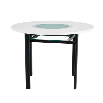 42-Inch Round Dining Table with Glass Inlay for 4-6 People