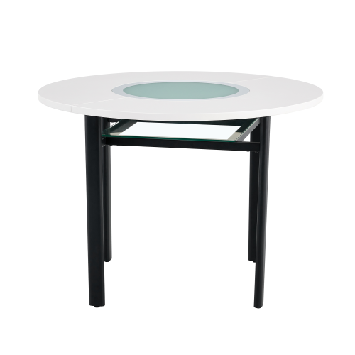 42-Inch Round Dining Table with Glass Inlay for 4-6 People