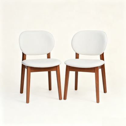 Rubberwood Dining Chairs with PU Cushions, Set of 2, Cream White/Walnut