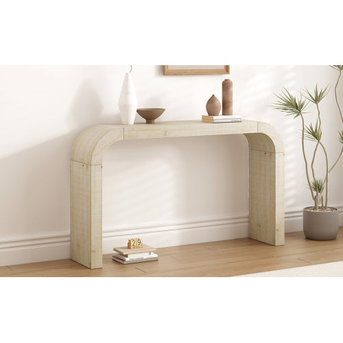 52 inch Wood Console Table with Curved Edge, Natural Texture, Perfect for Entryways and Living Rooms