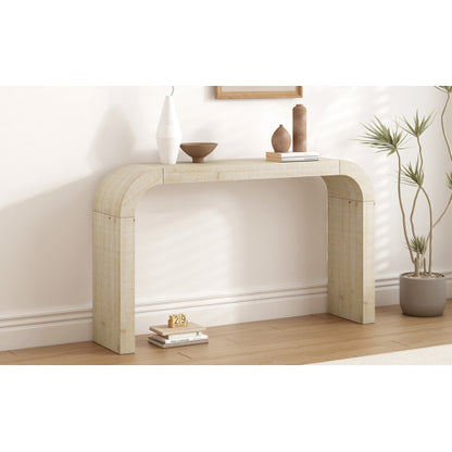 52 inch Wood Console Table with Curved Edge, Natural Texture, Perfect for Entryways and Living Rooms