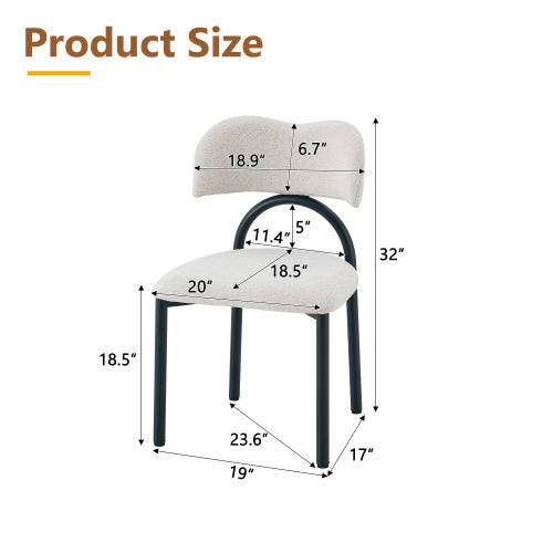 Breathable Fabric Dining Chairs with Black Metal Frames, Set of 2, Off White