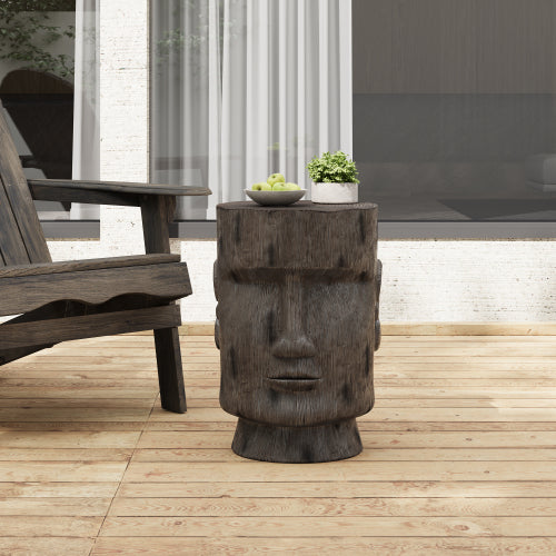 Outdoor Side Table,Easter Island Moai Statue Pedestal End Table Stool,For Home Patio Deck Sunroom Garden Balcony Yard Lawn,Light Grey Color