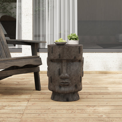 Outdoor Side Table,Easter Island Moai Statue Pedestal End Table Stool,For Home Patio Deck Sunroom Garden Balcony Yard Lawn,Light Grey Color