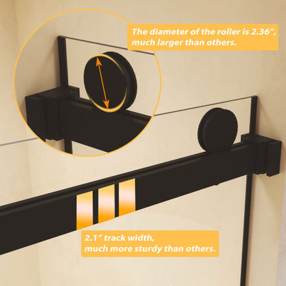 Frameless Double Sliding Shower Door 56-60 "W x 74" H, 5/16 "(8mm) Tempered Glass, Explosion Proof Film, Stainless Steel Handle, Square Tube Track, Matte Black