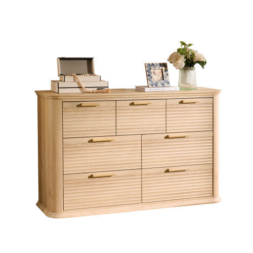 Fluted 7 Drawer Dresser, 52" Wide Modern Wood Dresser for Bedroom, Chest of Drawers with Curved Profile Design, TV Stand & Storage Organizer for Living Room