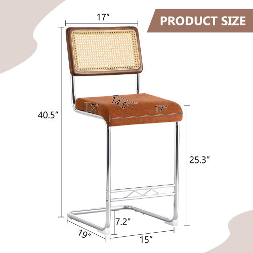 2-piece velvet bar chair combination, paired with walnut wood grain bar table, including storage function, suitable for restaurants and cafes