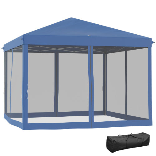 Outsunny 10' x 10' Pop Up Canopy Tent with Netting, Instant Gazebo, Ez up Screen House Room with Carry Bag, Height Adjustable, for Outdoor, Garden, Patio, Blue