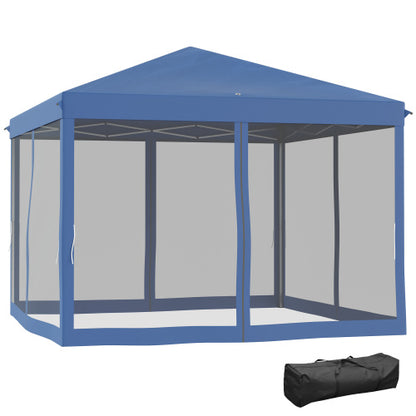 Outsunny 10' x 10' Pop Up Canopy Tent with Netting, Instant Gazebo, Ez up Screen House Room with Carry Bag, Height Adjustable, for Outdoor, Garden, Patio, Blue