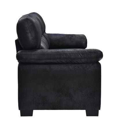 81 inch  Black 3-Seater Retro Foil-Fabric Sofa,Padded Armrests,Black Triangle Legs