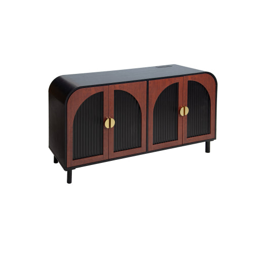 Vintage Arched 4-Door Sideboard MDF Storage Cabinet With Gold Handle Adjustable Shelves Solid Wood Support Leg