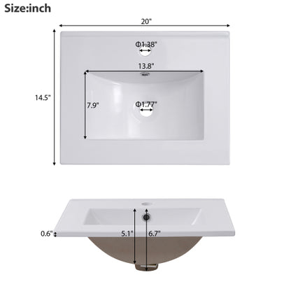 20 Inch Modern Small Bathroom Vanity Cabinet With Ceramic Basin- 20*14.5*33.3 Inches,Ample Storage,1 Soft-Close Door