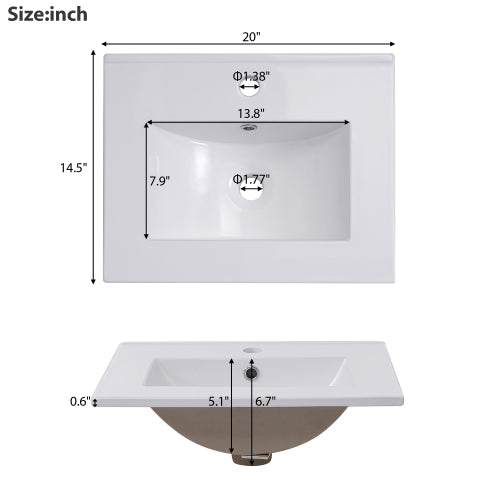 [Viedo] 20 Inch Modern Small Bathroom Vanity Cabinet With Ceramic Basin- 20*14.5*33.3 Inches,Ample Storage,1 Soft Close Door