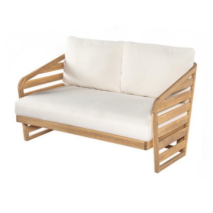 Royal Acacia Wood Loveseat and Coffee Table Set, Beige