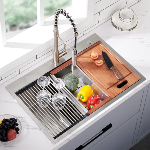 33 x 22 Drop In Stainless Steel Workstation Sink, 33 Inch 18-Gauge Stainless Steel Drop-In Kitchen Sink