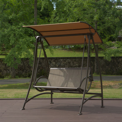 2 Seat Patio Swing Chair Outdoor Porch Swing with Adjustable Canopy Steel Frame 700lb Capacity