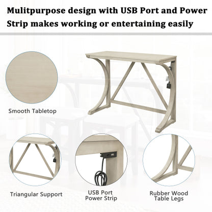 Farmhouse Counter Height Dining Set with USB & Type-C Charging Port, 3-Piece Table and Upholstered Stools, Cream White