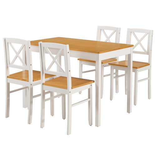 5-Piece Natural White Solid Rubberwood Dining Set, Space-Saving Table & 4 Chairs for Home & Restaurant