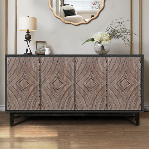 60 Inch American Country Retro Sideboard Four Convex Pattern Door Solid Wood Household Living Room Entrance Storage Cabinet