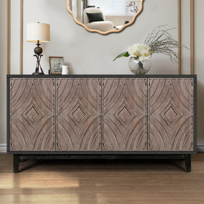 60 Inch American Country Retro Sideboard Four Convex Pattern Door Solid Wood Household Living Room Entrance Storage Cabinet