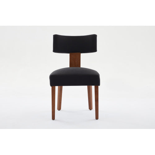 Set of 2 Black Linen Curved Wingback Dining Chairs, Light Brown Rubber Wood Legs 250lbs Weight Limit
