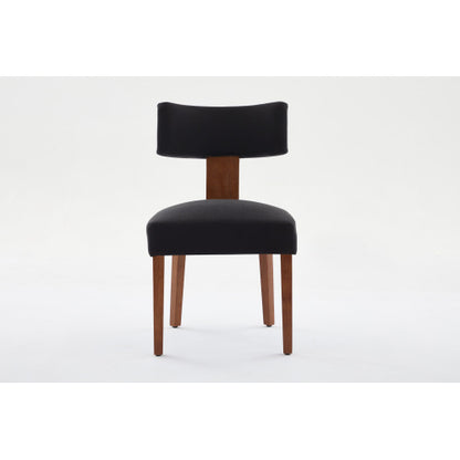 Set of 2 Black Linen Curved Wingback Dining Chairs, Light Brown Rubber Wood Legs 250lbs Weight Limit