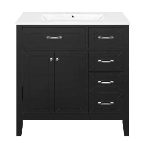 36" Bathroom Vanity with Sink Combo, Black Bathroom Cabinet with Drawers, Solid Frame and MDF Board (Old Sku:JL000007AAB)