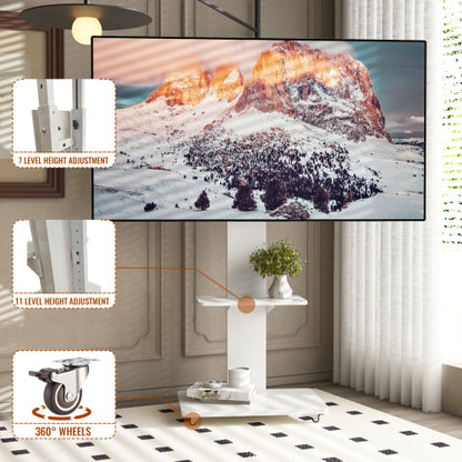 White Mobile TV Cart with Lockable Wheels, Height Adjustable Floor TV Stand for 32-75 Inch TV