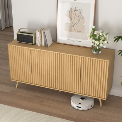 Sideboard Buffet Cabinet with Storage, Long Sideboard Storage Cabinet with 4 Doors, Wood Credenza Console Coffee Bar Cabinets with Adjustable Shelves for Living Room Kitchen Dining Room Natural