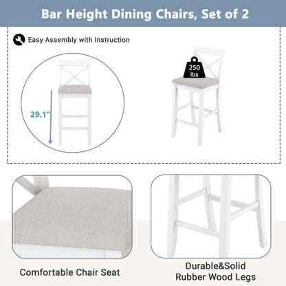 Farmhouse 48inch Rectangular Wood Bar Height Dining Set Kitchen Breakfast Nook with 2 Chairs for Small Places,Brown+White+Beige