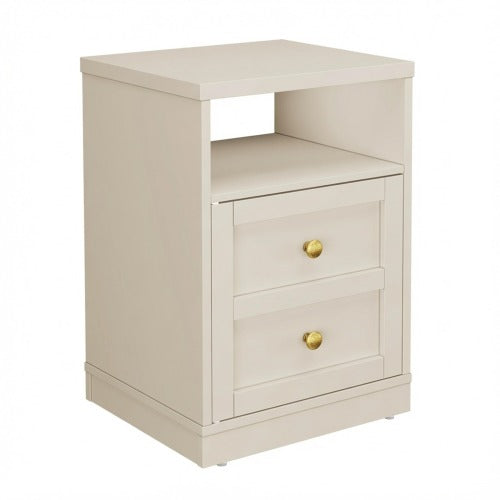 Beige Faux Drawer Nightstand with Door & Open Shelf