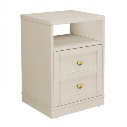 Beige Faux Drawer Nightstand with Door & Open Shelf