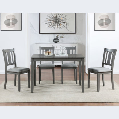 45.5 Inch Gray Rectangular Wooden Dining Table, Solid Wood Frame MDF Veneer 4-Person Kitchen Table