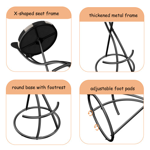 Upholstered S-shaped Barstools Set of 2 Velvet Counter Bar Stools Football Print Round Dining Stool for Kitchen & Living Room (Black Frame & Black Back)