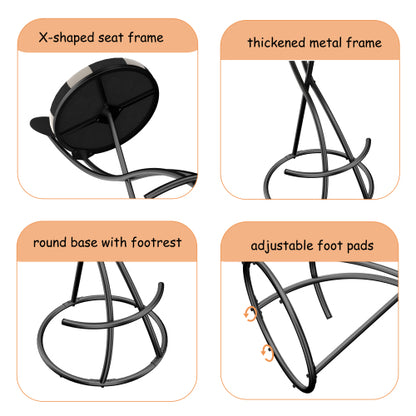 Upholstered S-shaped Barstools Set of 2 Velvet Counter Bar Stools Football Print Round Dining Stool for Kitchen & Living Room (Black Frame & Black Back)