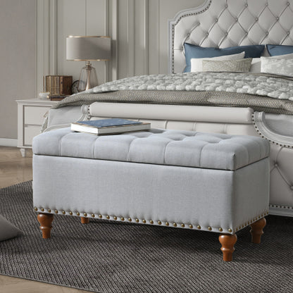 36.61 inch Linen Storage Ottoman Bench with Safety Hinge, Grey