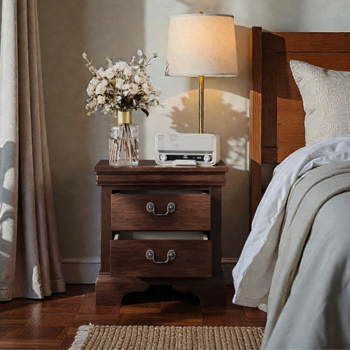 22inch x 16inch x 22.7inch Classic Wooden Nightstand-Cherry