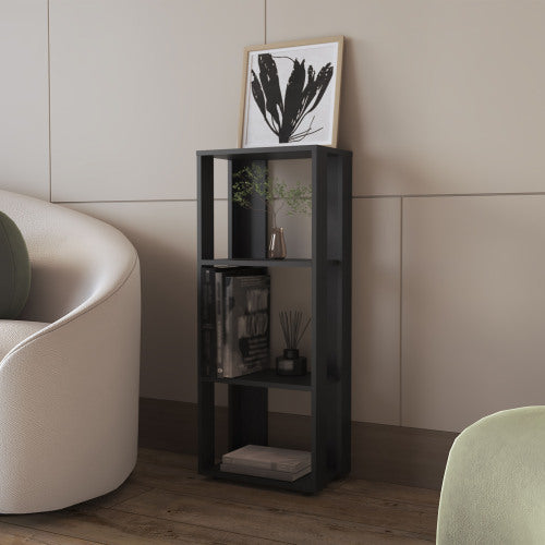 Black Melamine 3-Tier Minimalist Open Storage Bookcase