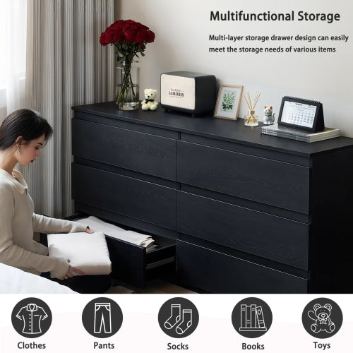 6 Drawer Black Dresser, Modern Bedroom Dresser with Spacious Countertop, Wood Storage Cabinet with Concealed Handles & 6 Deep Drawers for Bedroom, Living Room, Entryway, 15.7" D x 47.2" W x 30.9" H