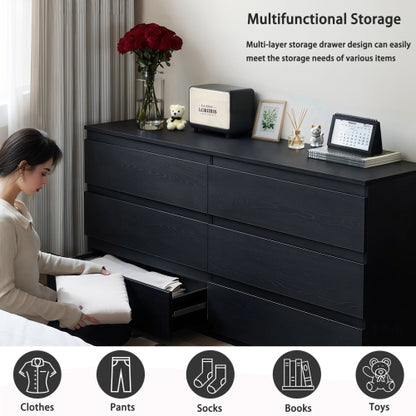 6 Drawer Black Dresser, Modern Bedroom Dresser with Spacious Countertop, Wood Storage Cabinet with Concealed Handles & 6 Deep Drawers for Bedroom, Living Room, Entryway, 15.7" D x 47.2" W x 30.9" H