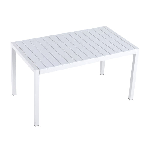 55 Inch Modern Long Table - Indoor/Outdoor Multi-Purpose Dining Table, Patio Table, Garden Table - Lightweight PP Tabletop with Metal Legs for Kitchen, Courtyard, Terrace Gatherings (White)