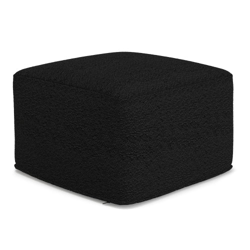 24 Inch Square Black Boucle Ottoman Pouf Footrest Accent Stool