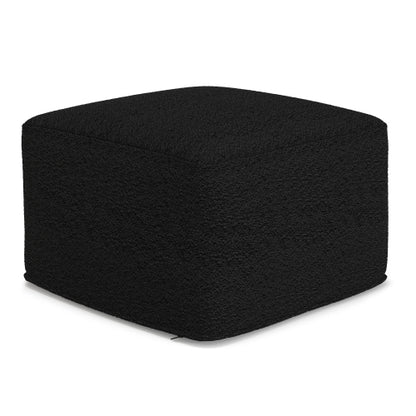 24 Inch Square Black Boucle Ottoman Pouf Footrest Accent Stool