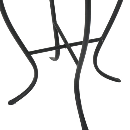 Outdoor Round Side Table with Mosaic-Style Top and Curved Iron Legs, End Table-Blue ,Wihte and Matte Black